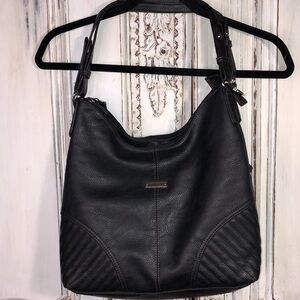 Laura Scott Black Vegan Leather Pebble Textured Multi Compartments Hobo Bag